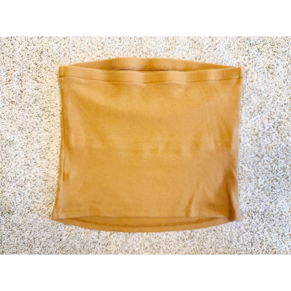 A New Day Tube Top Medium Mustard Yellow Ribbed‎ Strapless Stretch Casual Crop